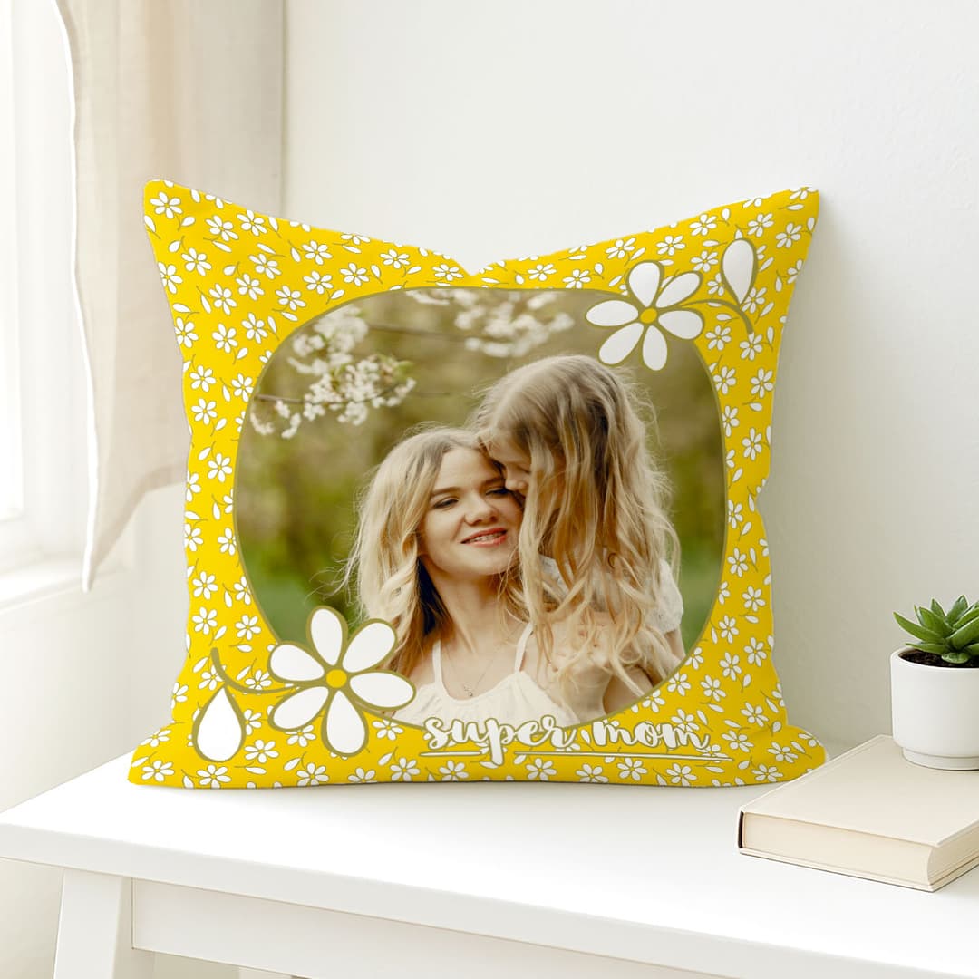 Cuscino in morbido tessuto ciniglia con grafica per la mamma e foto