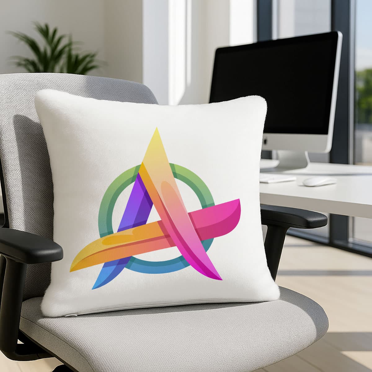 Cuscino quadrato in ciniglia con stampa logo