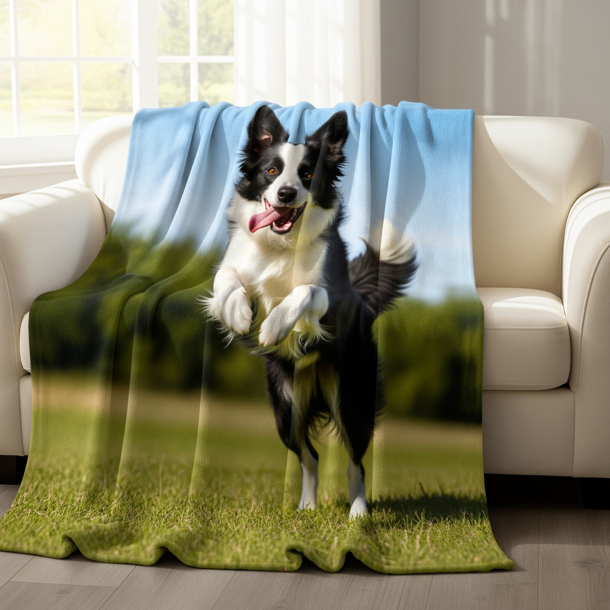 Coperta in pile 150x220 immagine cane che gioca