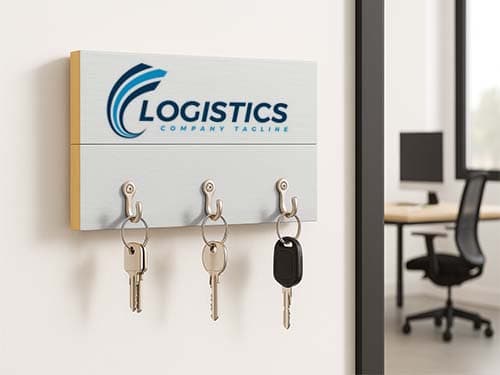 Appendichiavi su listelli in legno con il logo aziendale