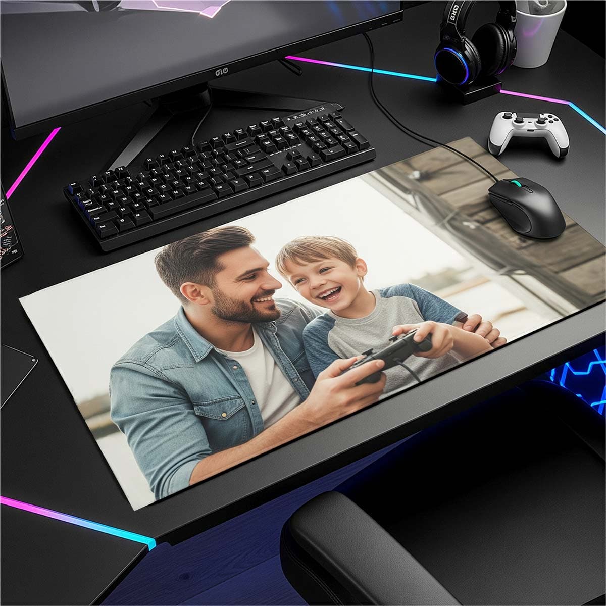 Tappetino mouse XXL personalizzato con foto padre e figlio
