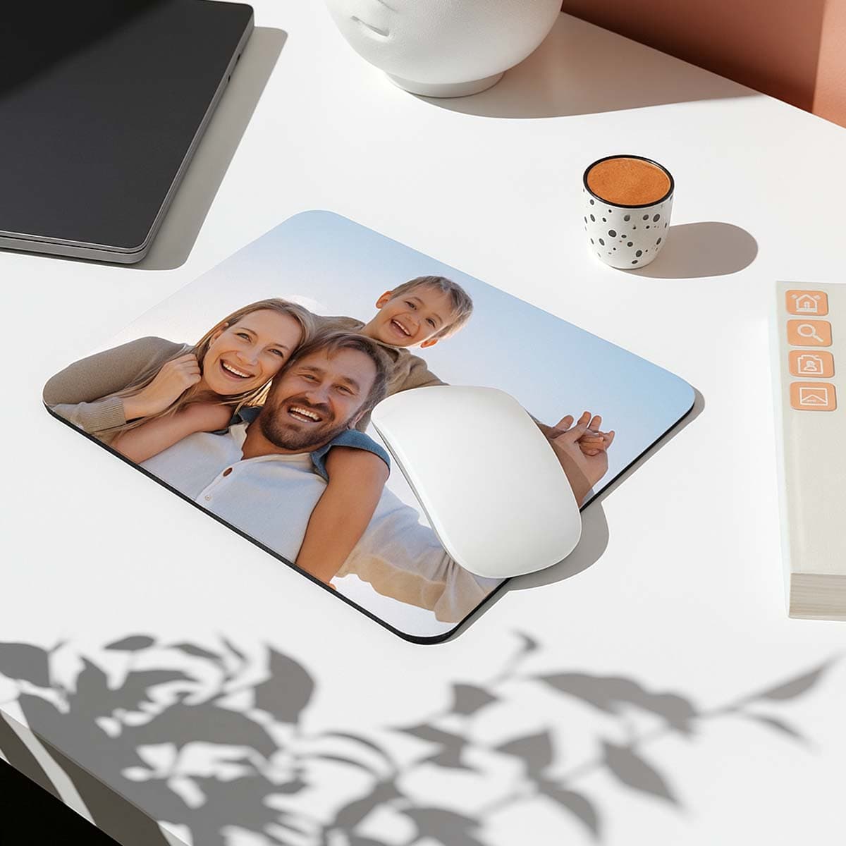 Tappetino mouse rettangolare in tessuto con foto famiglia