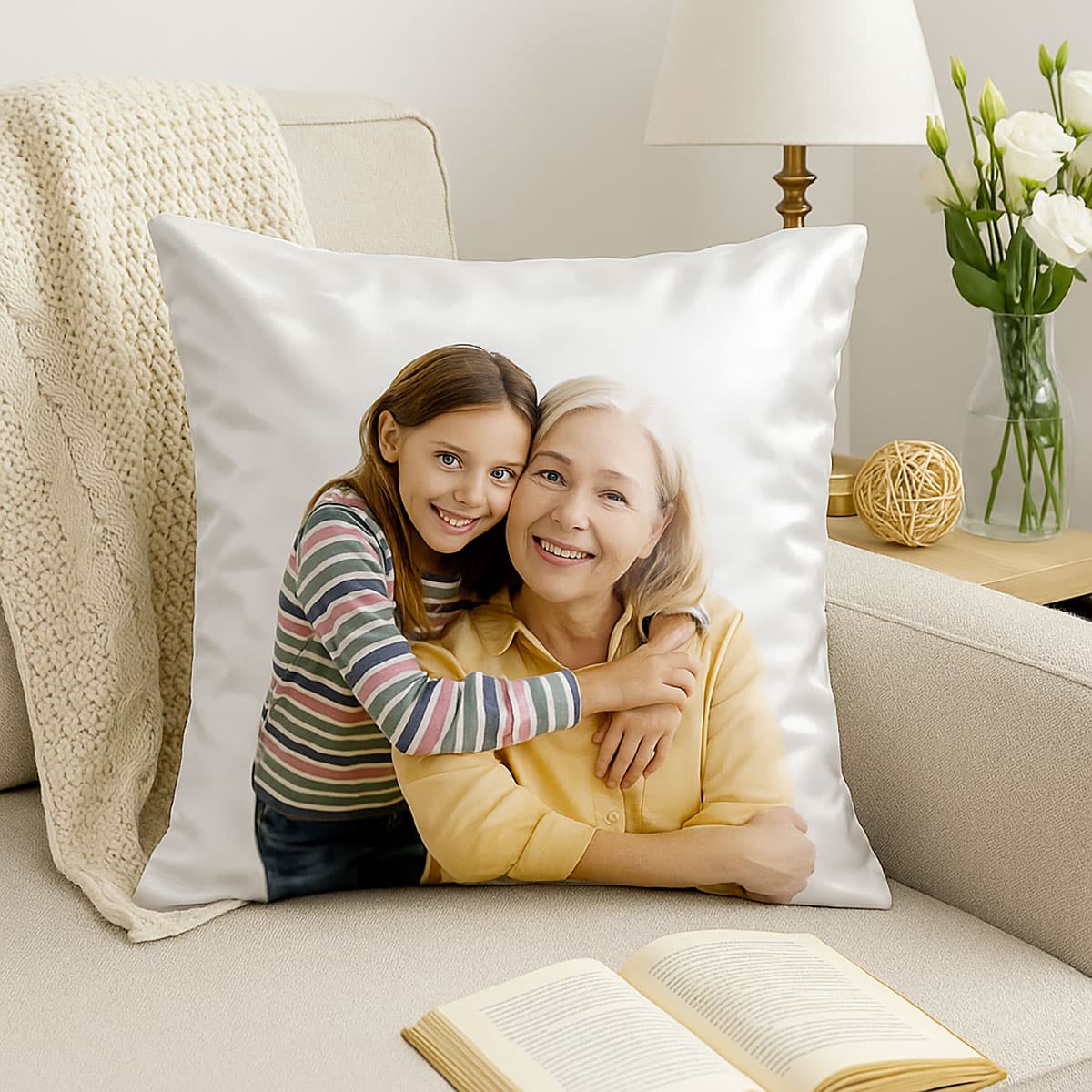 Cuscino quadrato in raso con foto