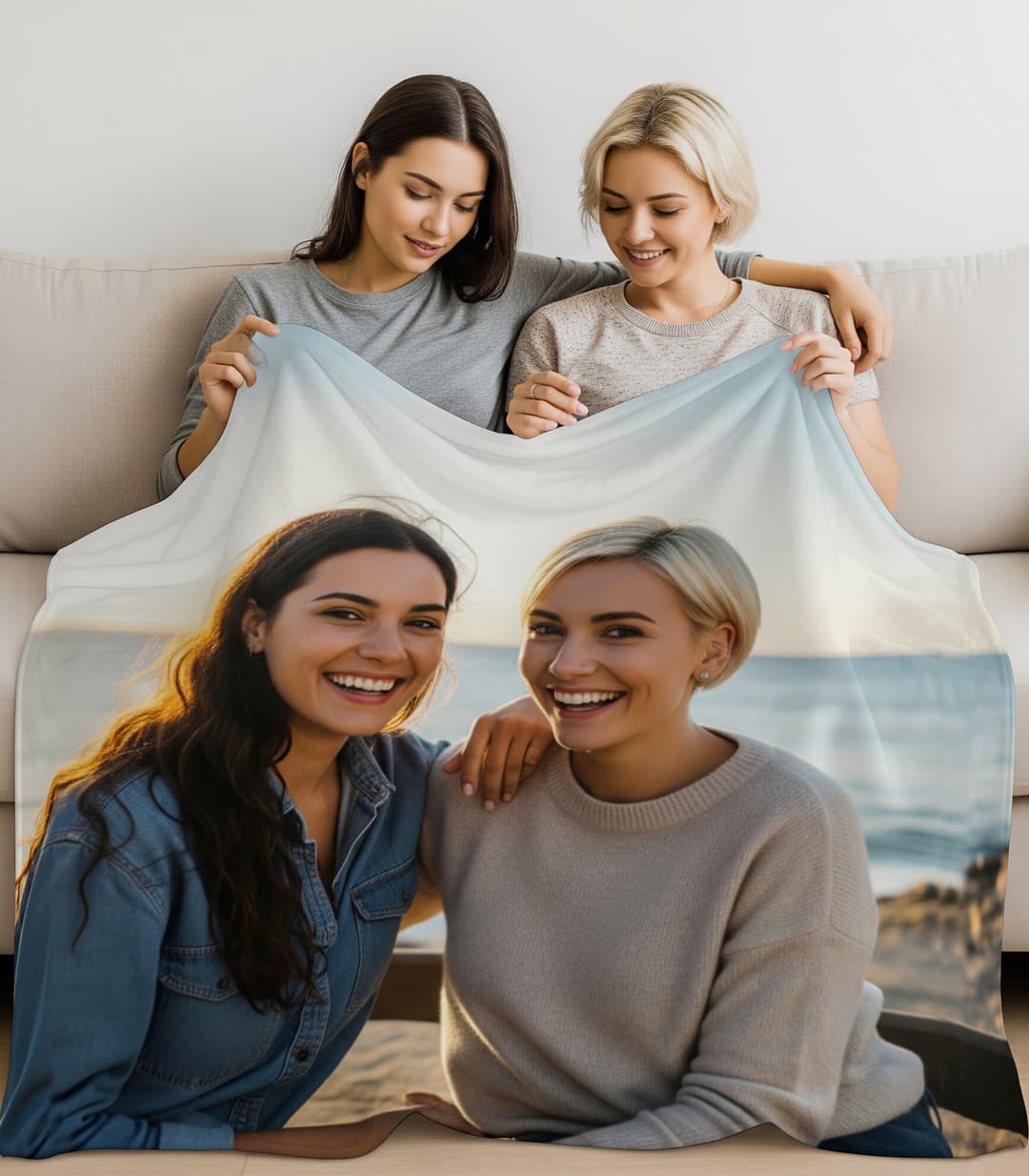Coperta in pile personalizzata con immagine viaggio amiche