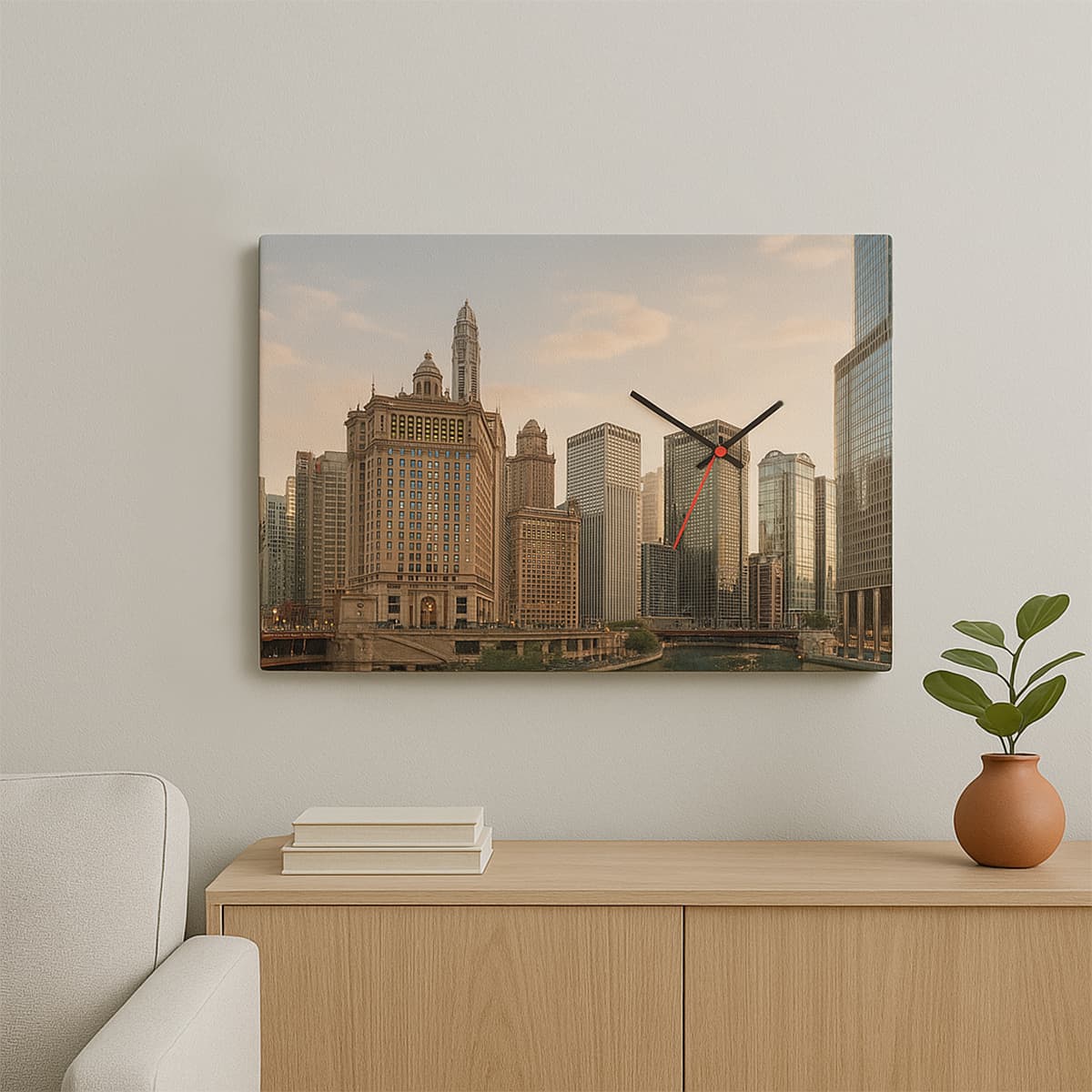 Orologio su tela rettangolare con foto città per arredare i tuoi spazi