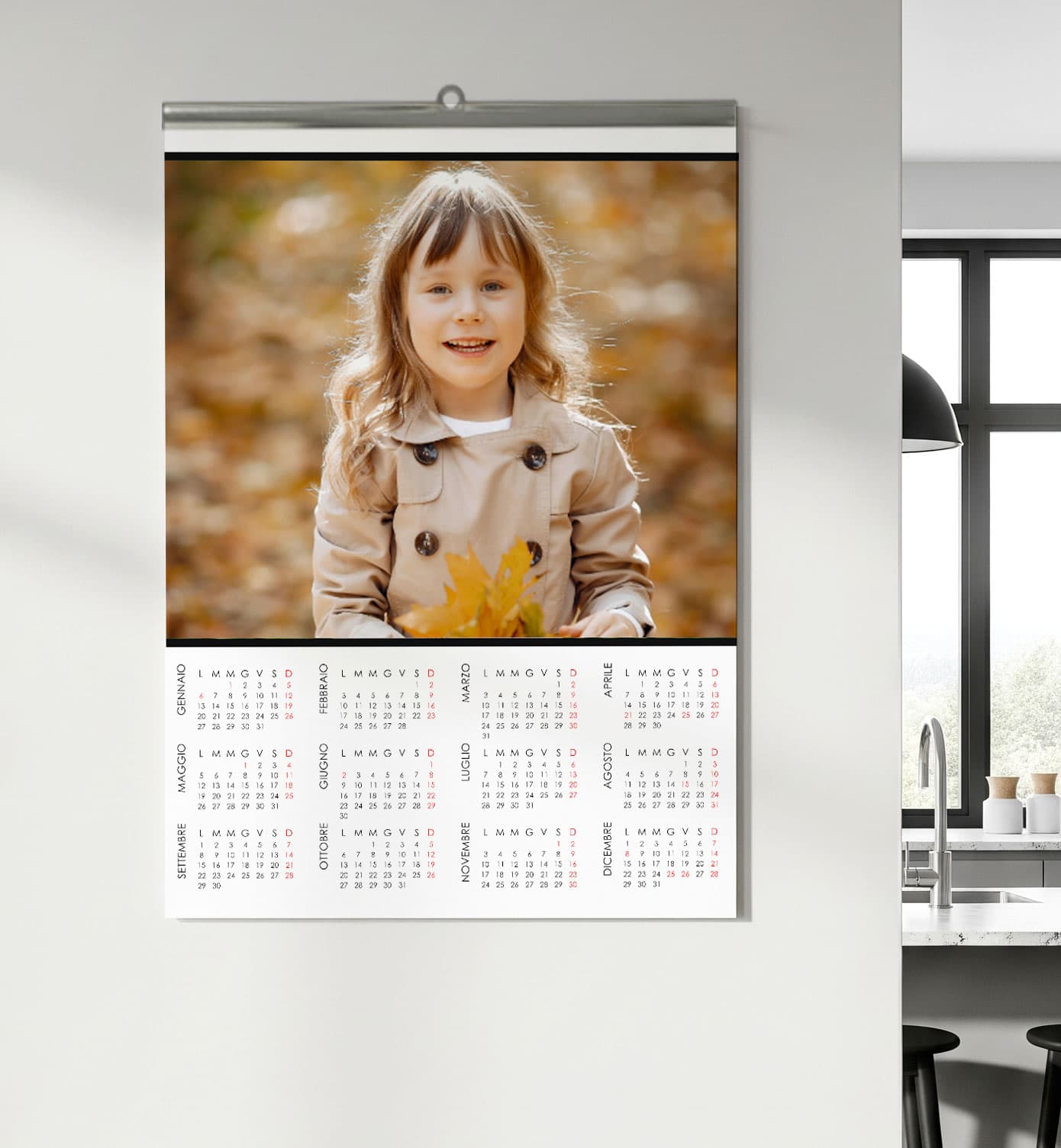 Calendario A3 annuale per casa con immagine bambina