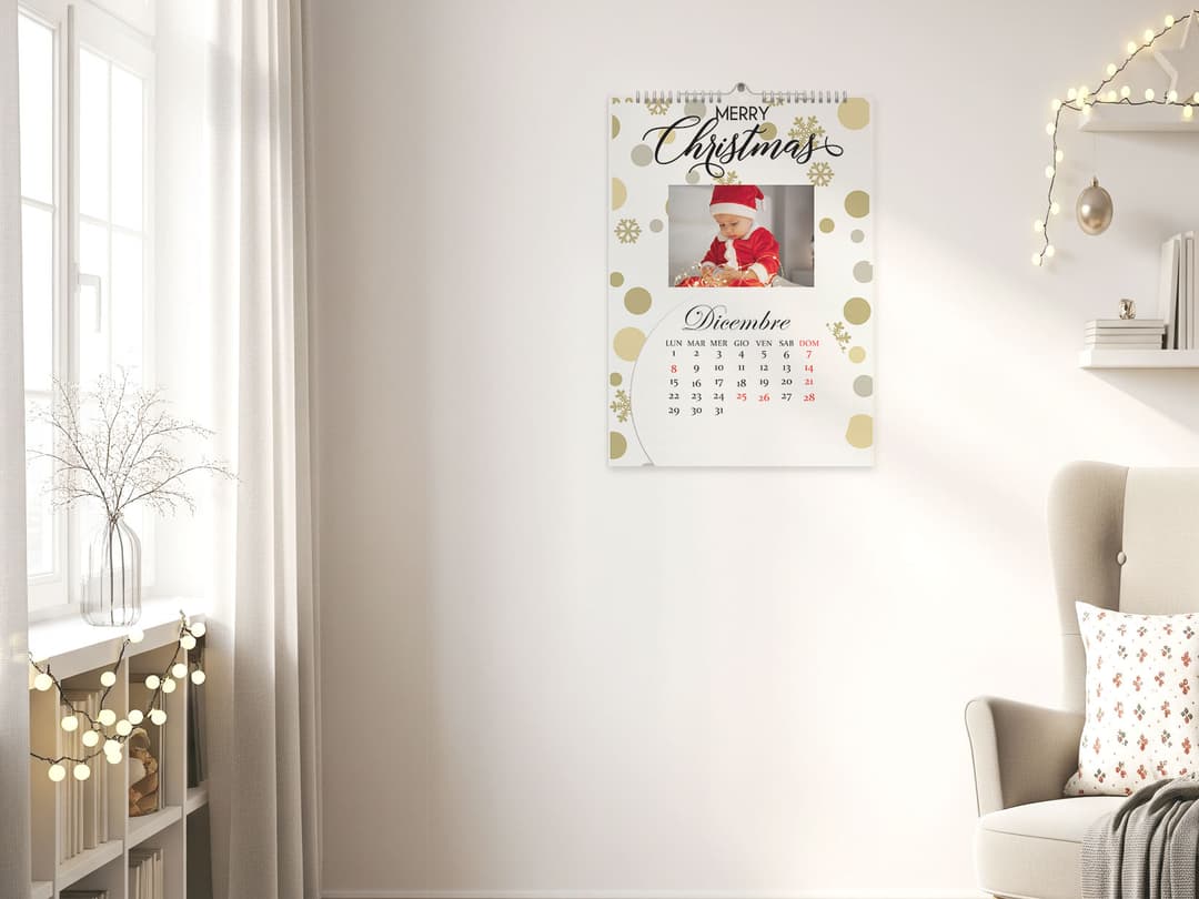 Calendario personalizzato formato grande mensile con grafica natalizia e foto come regalo per il natale