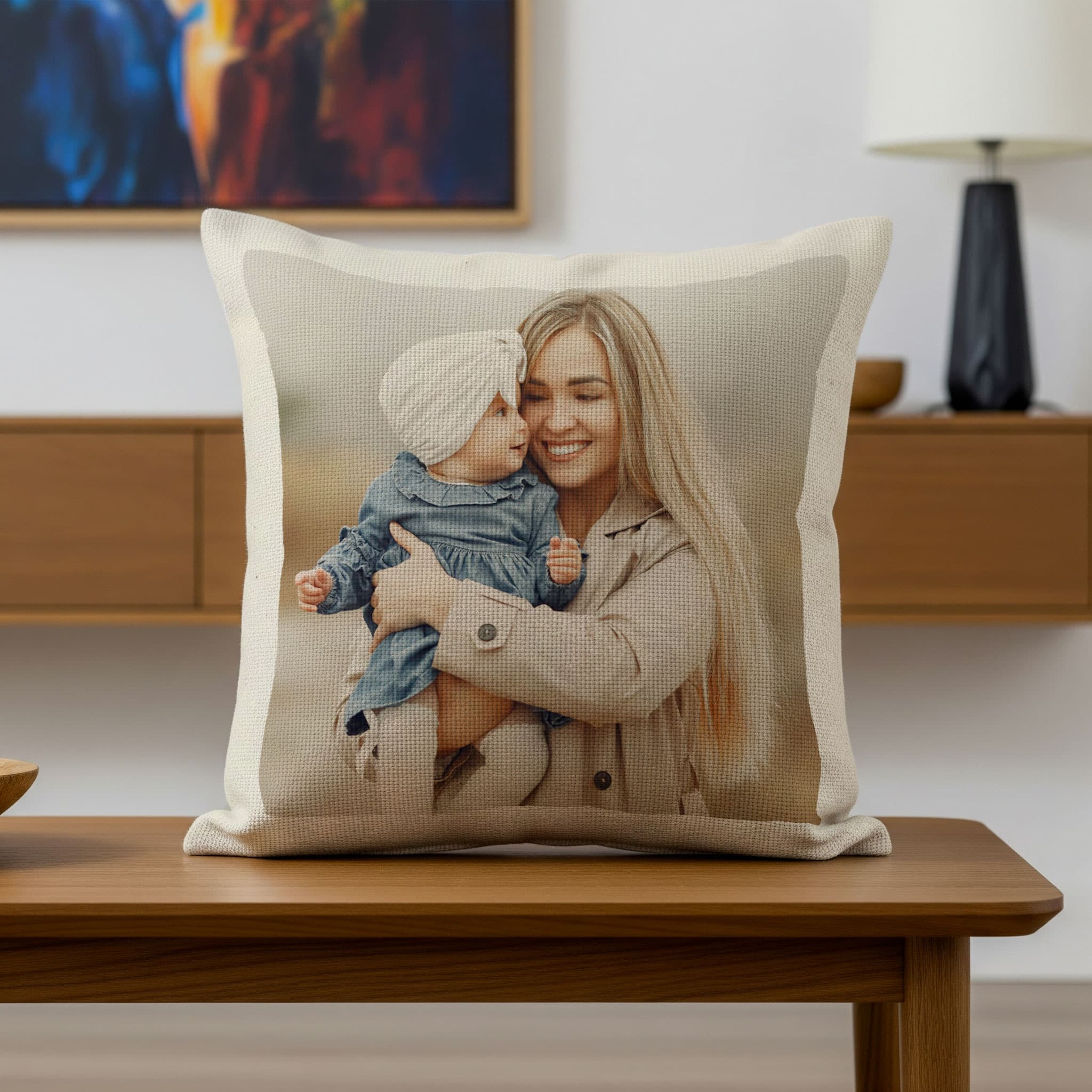 Cuscino quadrato in juta con foto