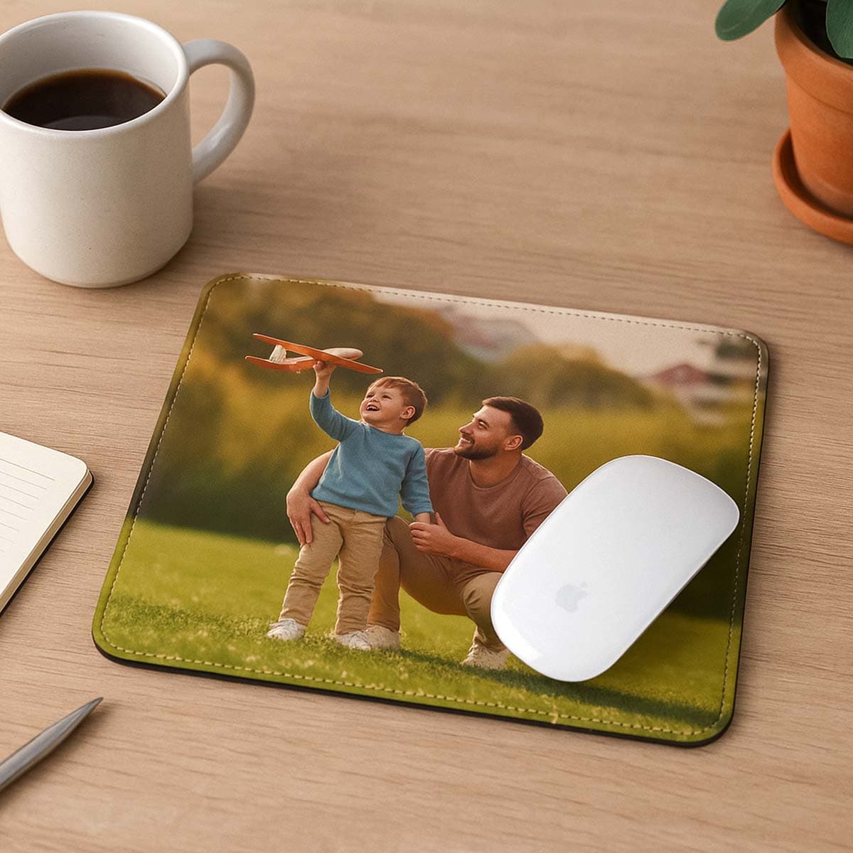Tappetino mouse in pelle con foto padre e figlio