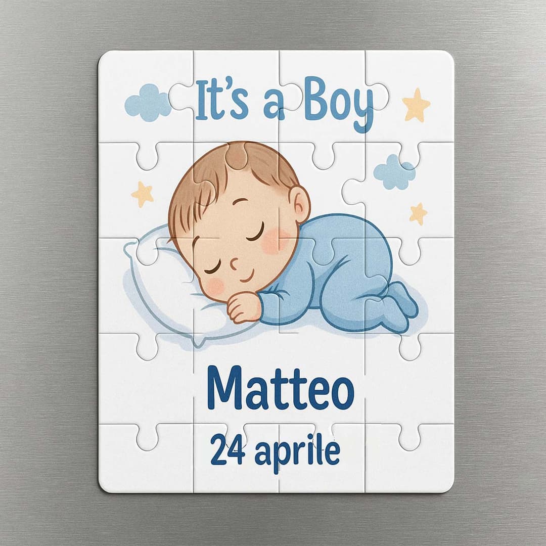 Puzzle magnetico come bomboniera per nascita