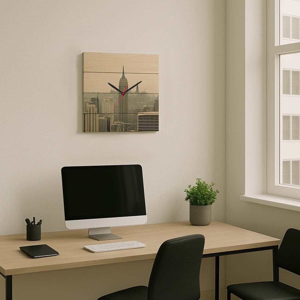 Orologio quadrato su listelli in legno per arredare il tuo ufficio